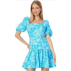 Lilly Pulitzer Kylanne Mini Dress Sunny State of Mind Amalfi Blue 14 NWT Linen